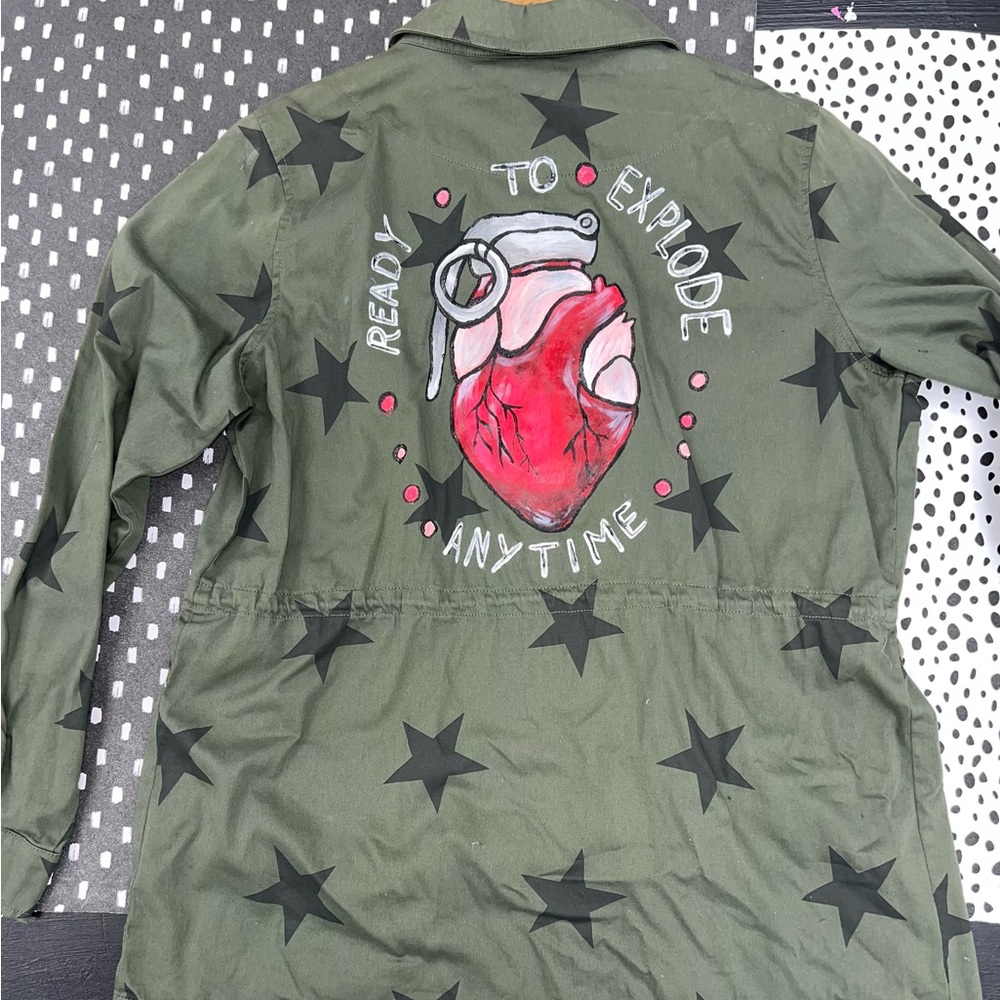 Knox Rose Green Bomber Jacket with Star and Heart Design